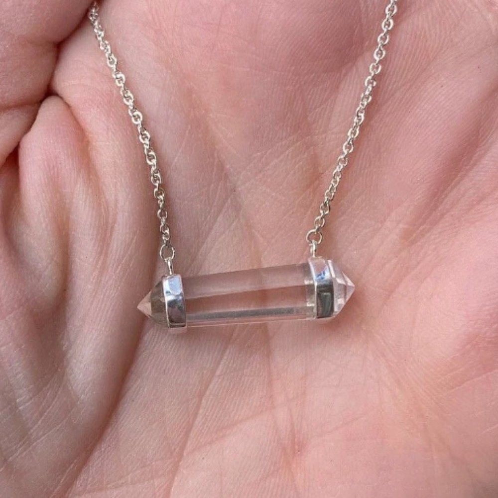 Sterling Silver Double Terminated Quartz Necklace, Reiki, Yoga Jewelry, Healing